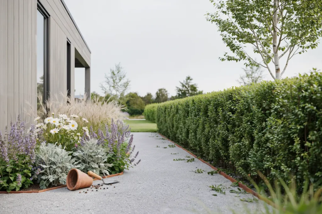 anl ggning av tr dg rd med h ckplantering och perennrabatter i alnarp lomma